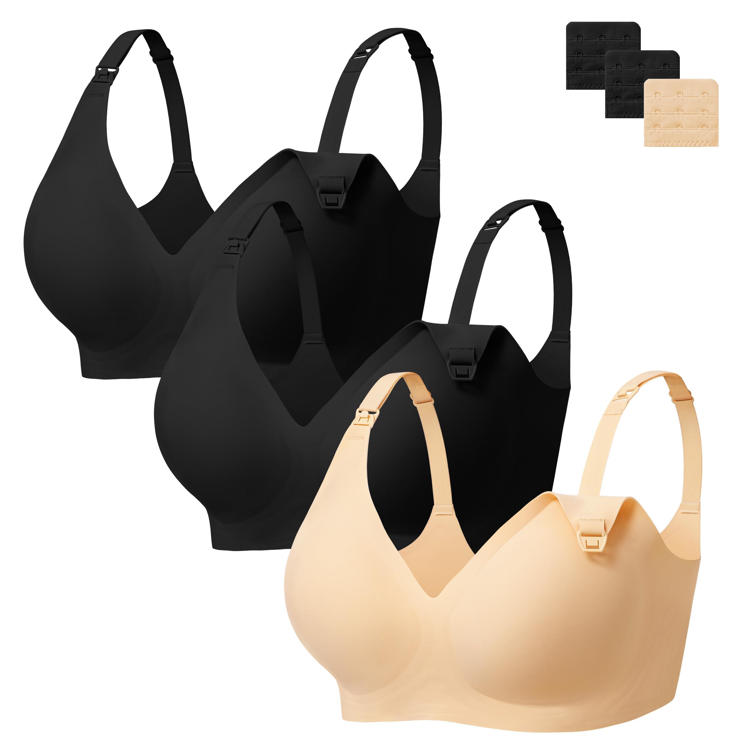 Photo 1 of Angelhood 3 Pack Nursing Bras for Breastfeeding Seamless Pregnancy Maternity Bra Wireless Sleep Bralette Jelly Strip Support Postpartum Bra with Extenders, L Size