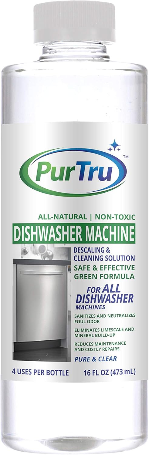 PurTru Dishwasher Machine Cleaner - All Natural and Safe Descaling & Cleaning Solution for Viking, Wolf, Sub-Zero, Bosch, Whirlpool, Kenmore and All Built-in, Countertop and Freestanding Dishwashers