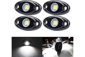 AUXMOTEC White LED Rock Lights, 4 Pods Neon 12V Waterproof Underglow Underbody Kit Crawler Crawling Dome Exterior Wheel Lights for ATV RZR UTV SUV Off-Road Auto Boat Motorcycle Glow Trail Rig Fender Lamp