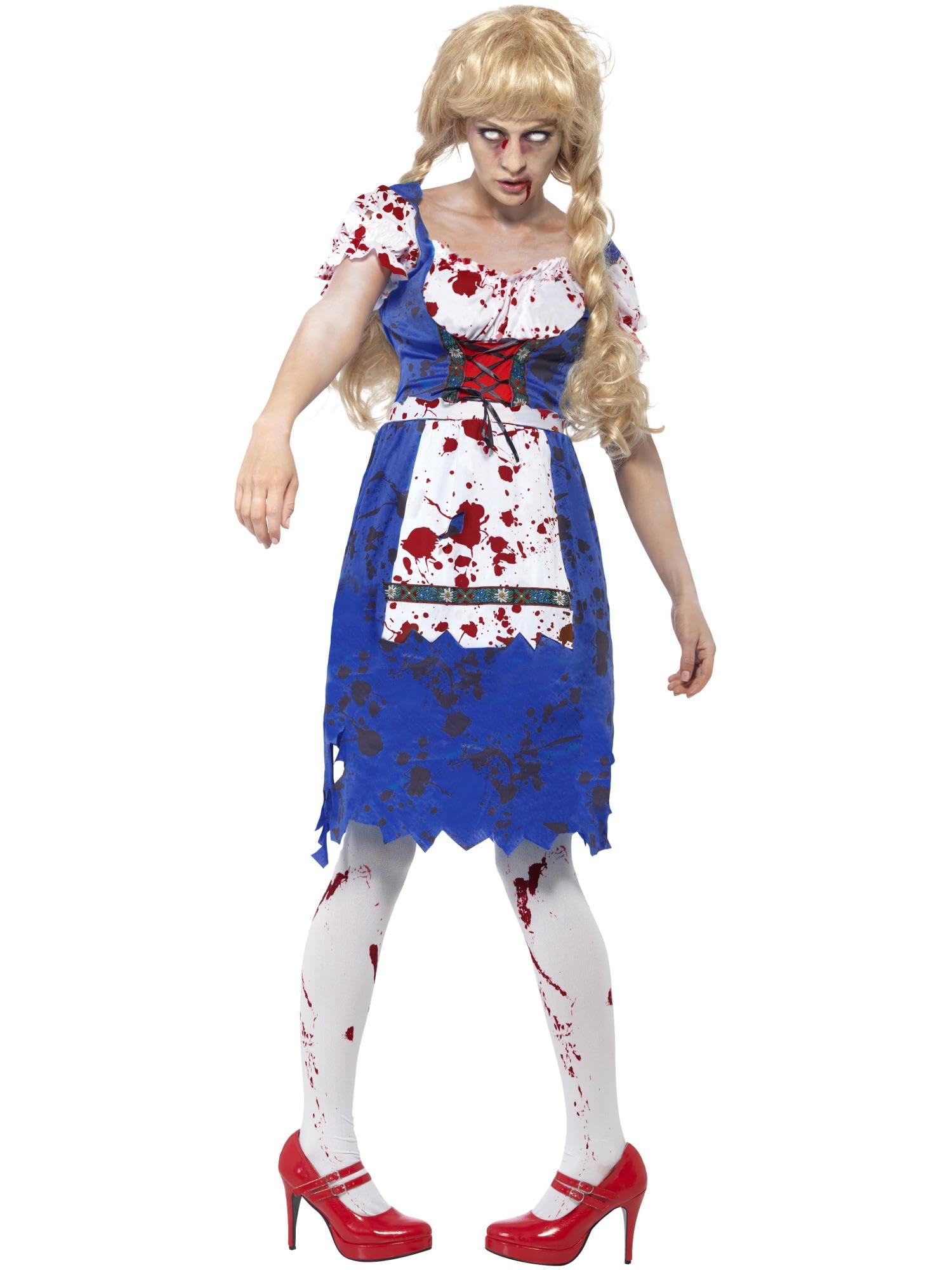 Smiffys Zombie Bavarian Female Costume, Blue with Dress, Halloween Zombie Alley Fancy Dress, Zombie Dress Up Costumes