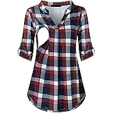 Am Direct Nursing Tops for Breastfeeding Maternity 3/4 Rolled Sleeve Breastfeeding Shirts for Women
