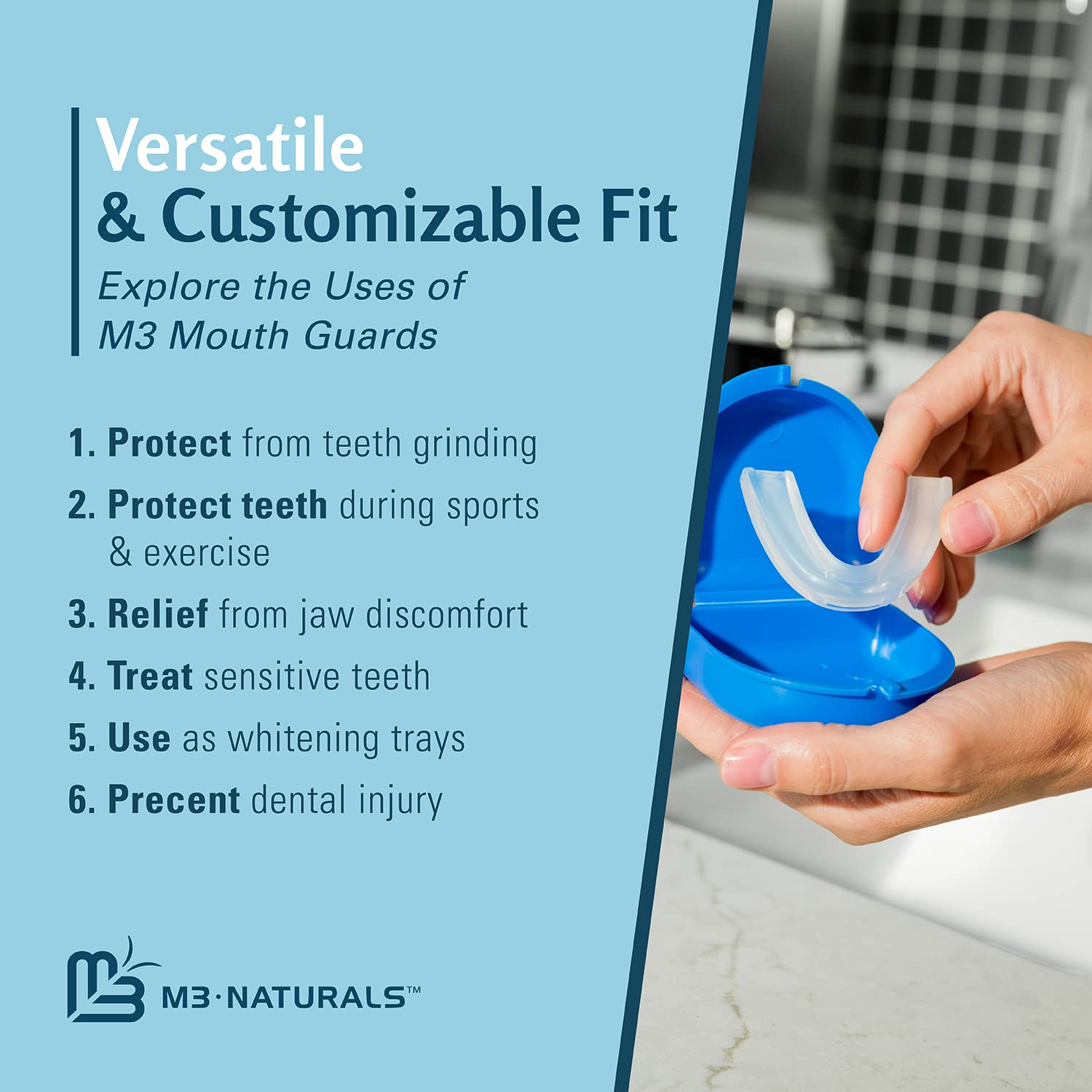 Mouth Guard for Grinding & Clenching Teeth BPA Free 4 Guards for Adults & Kids Dental Guards Bite Guards Night Guards for Teeth Grinding Teeth Grinding Mouth Guard for Sleep by M3 Naturals