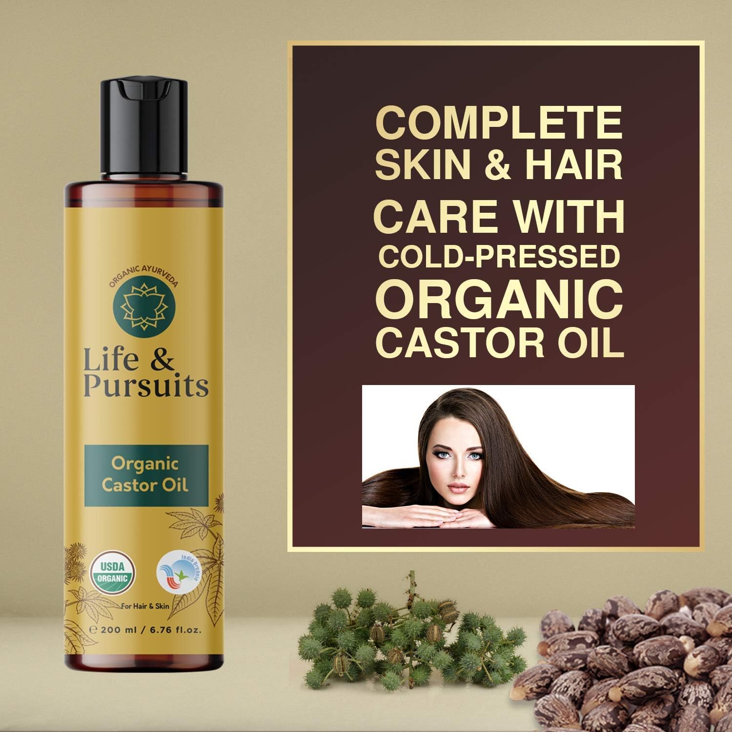 Life & Pursuits Organic Castor Oil (6.8 Fl Oz), 100% Pure, Cold-pressed, Hexane Free, Pale Yellow, 200 ml (Pack of 1) - Image 5