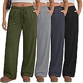 Velvelhall 4 Pack Women's Plus Size Pants Wide Leg Yoga Pants Elastic Waist Drawstring Sweatpants Pocket Lounge Casual Jogger