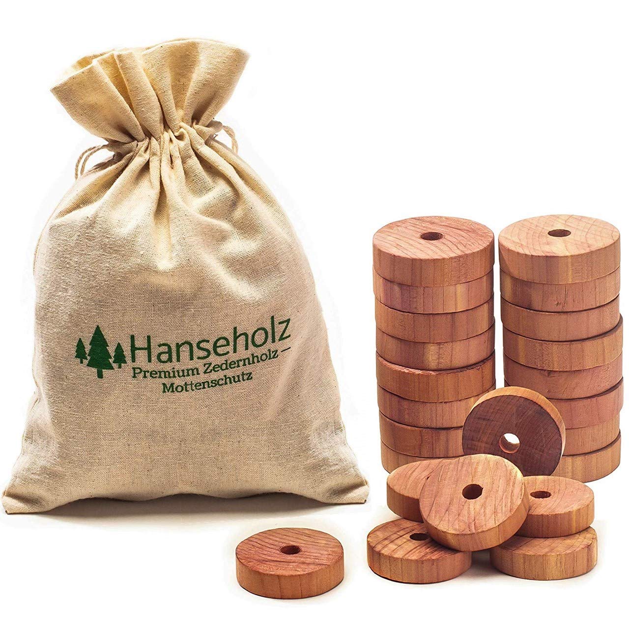 Hanseholz Natural Organic Moth Repellent and Cotton Bags - 40 x Cedar Scented - Instant Moth Protection - FSC Certified