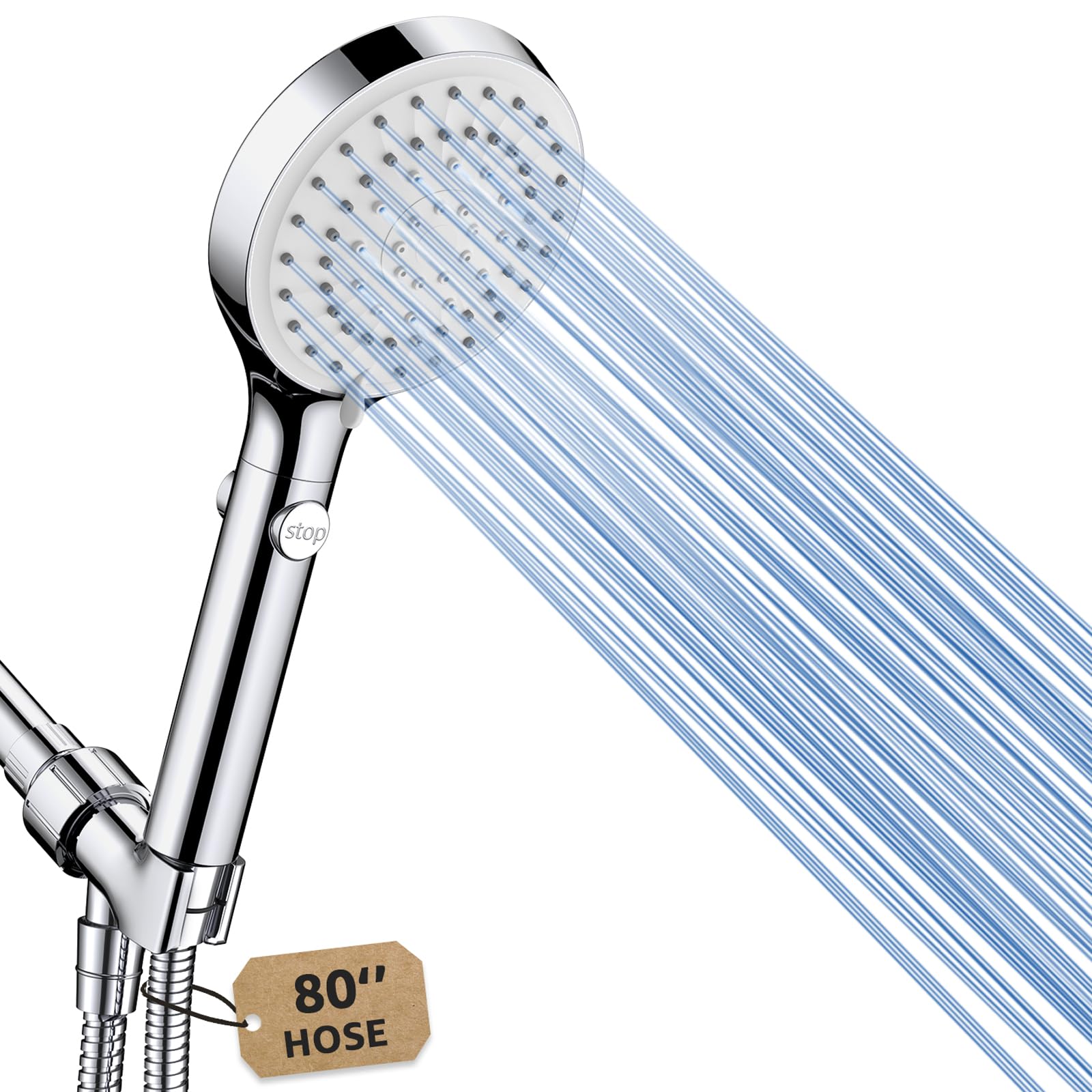 Photo 1 of FASDUNT Shower Head with Handheld, High Pressure Handheld Shower Head with 80" Extra Long Stainless Steel Hose & Adjustable Bracket, Showerhead with ON/OFF Switch for Pets Bath