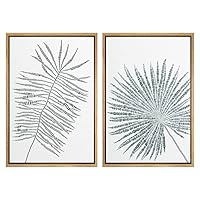 SIGNWIN Framed Wall Art Print Set Fern and Fan Leaf Outline Line Art Duotone Botanical Leaves Illustrations Modern Art Decorative Elements for Living Room, Bedroom, Office - 16