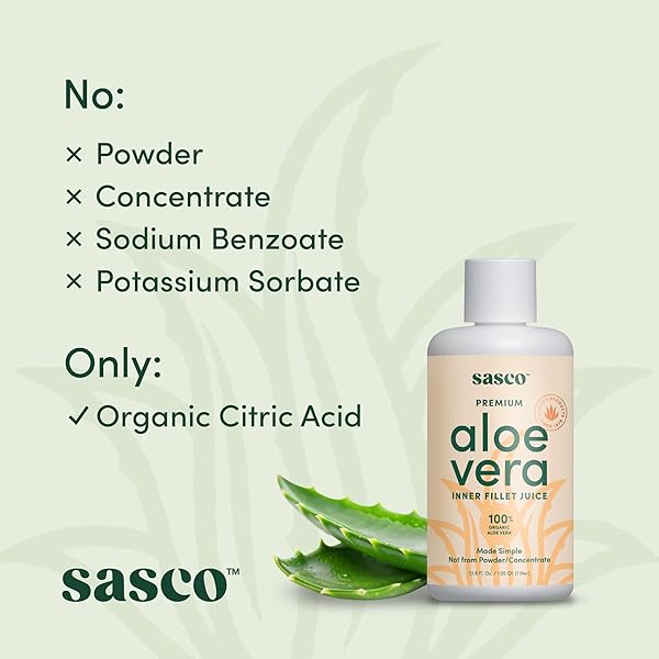 100% ORGANIC ALOE VERA JUICE – INNER FILLET ONLY, NATURALLY PRESERVED, NOT FROM CONCENTRATE, SUPPORTS DIGESTIVE & IMMUNE HEALTH – 1L BOTTLE BY SASCO