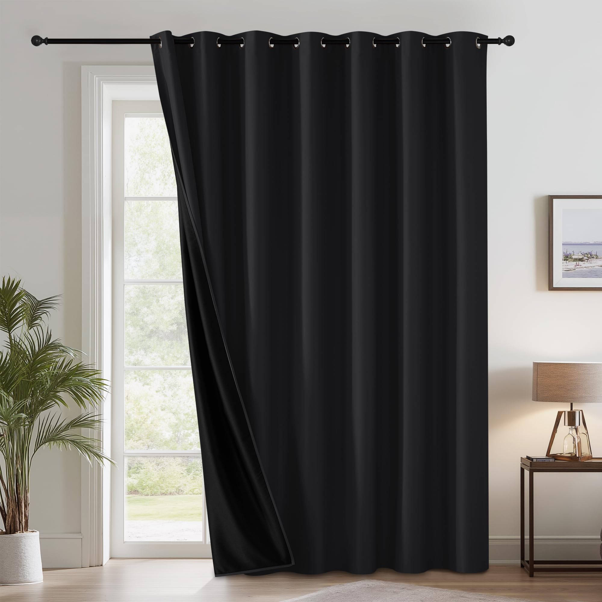 Photo 1 of RYB HOME 100% Blackout Room Divider Curtains for Sliding Glass Door, Extra Wide Thermal Insulated Privacy Curtains for Bedroom/Patio Door/Living Room/Open Closet, Black, W100 x L84, 1 Panel