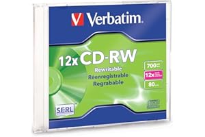 Verbatim CD RW, 4X 12X High Speed, 80 Minutes, 700MB, Branded, Slim Case, 1/Pack (VER95161) Category: CD Media