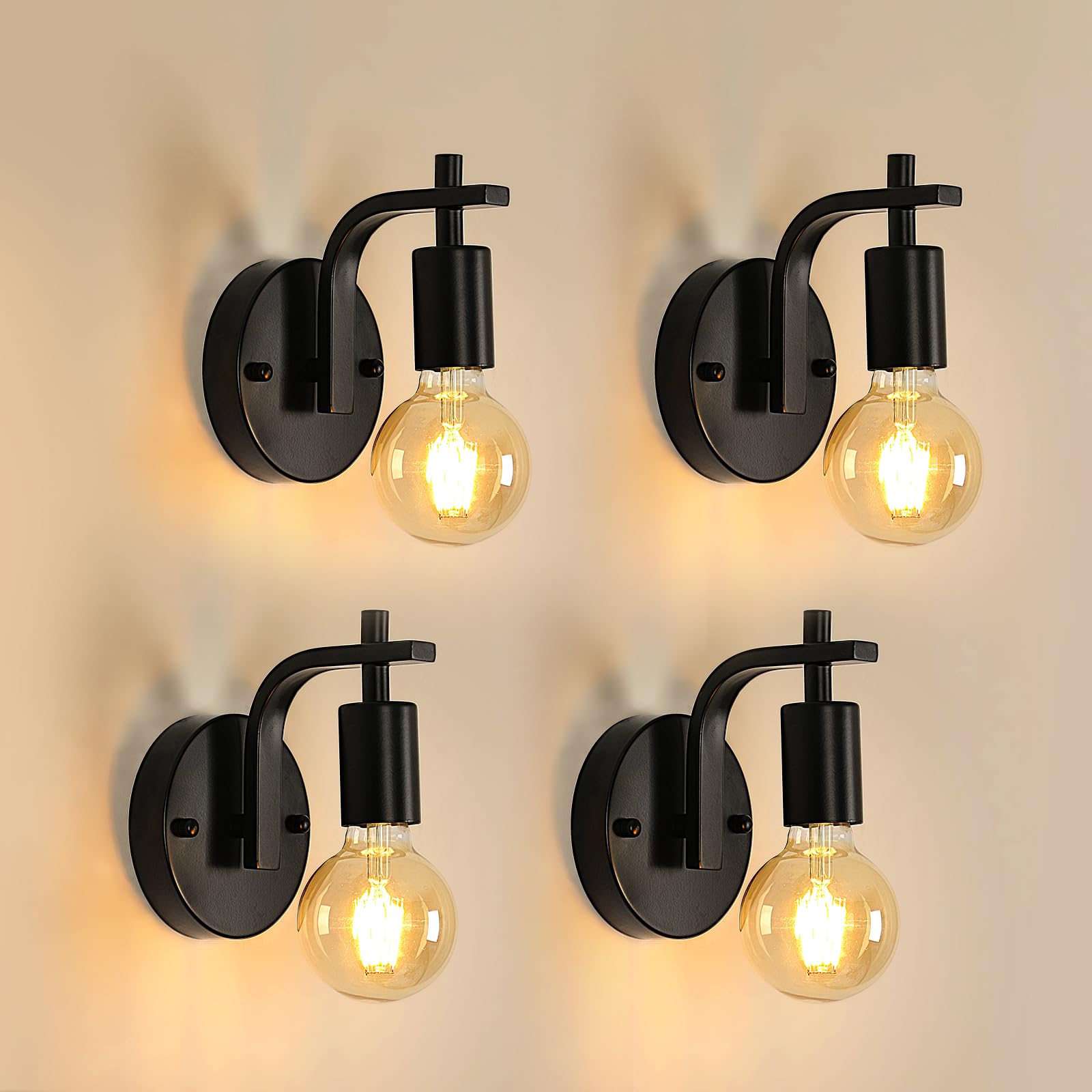 DELIPOP Industrial Wall Light, Vintage Black Wall Sconce, Antique Wall Lighting E27 for Living Room Bedrooms Bedside Hallway, 4 Pack