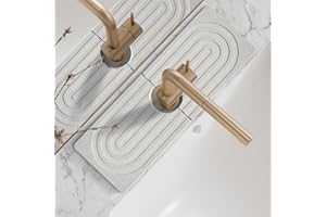 Dreatim Faucet Mat for Kitchen Sink - Wider Diatomite Fast Drying Stone Sink Tray, Super Absorbent, Prevents Moisture Buildup - Faucet Splash Guard for Bathroom Counter [Light Grey, 15x5.3inch]