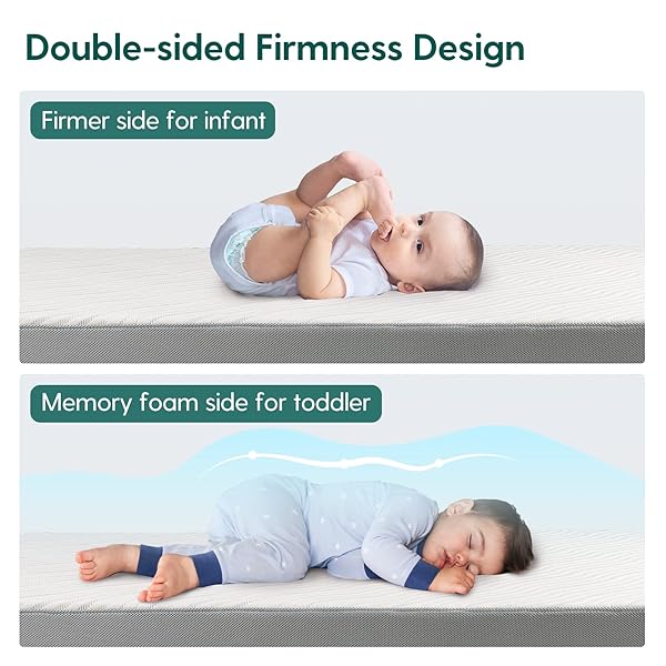 BABELIO BIOBASED CRIB AND TODDLER MATTRESS DUAL-SIDED, CERTIPUR-US, REMOVABLE WATERPROOF AND MACHINE-WASHABLE COVER, 52″X27.5″X5″
