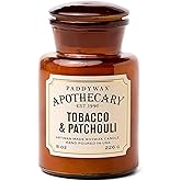 Paddywax Artisan Apothecary Scented Candle with Lid in Reusable Glass Jar, Clean-Burn Soy Candle with Approx. 54 Hour Burn Time, Tobacco & Patchouli, 8 oz.