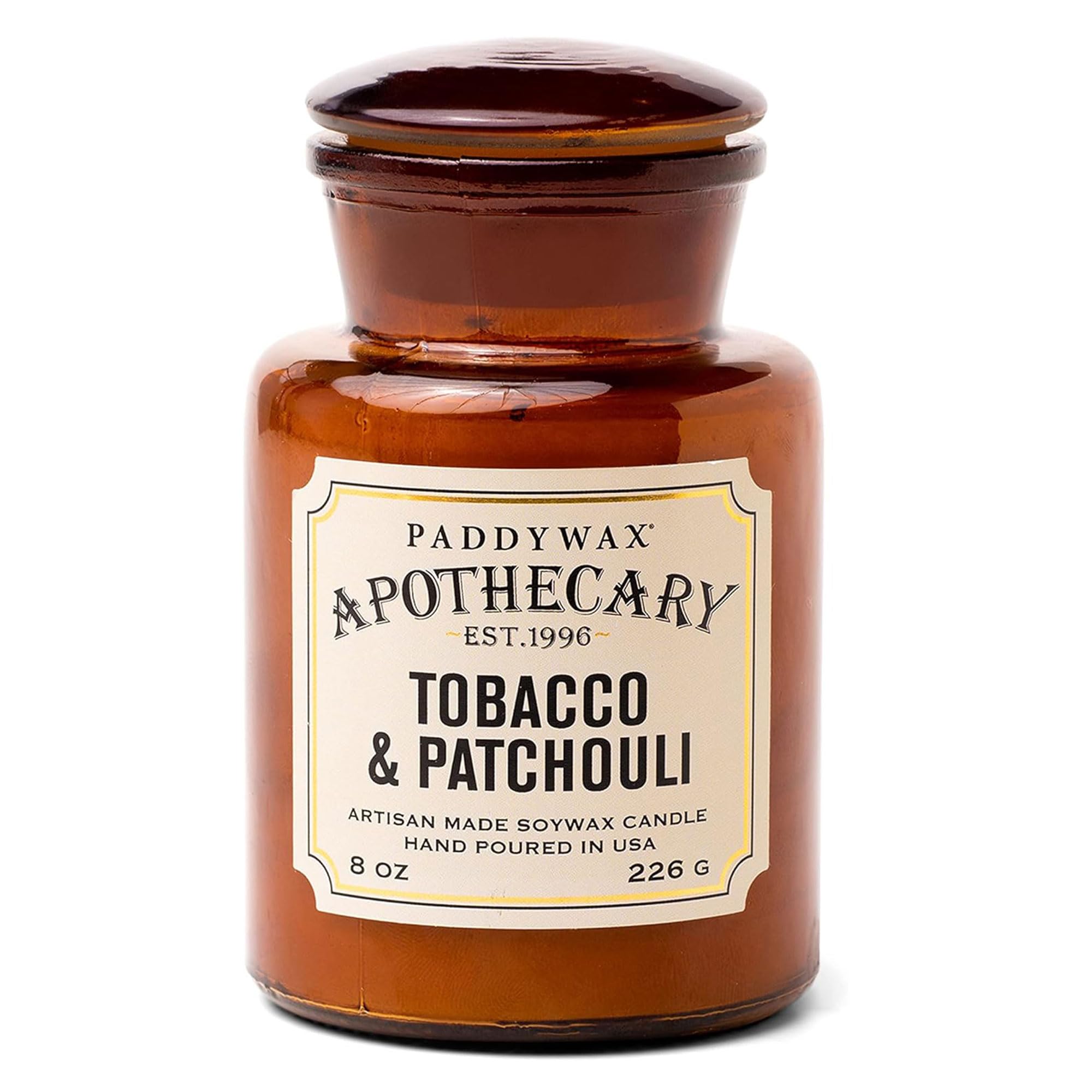 Paddywax Candles Apothecary Collection Jar Candle, 8-Ounce, Tobacco and Patchouli