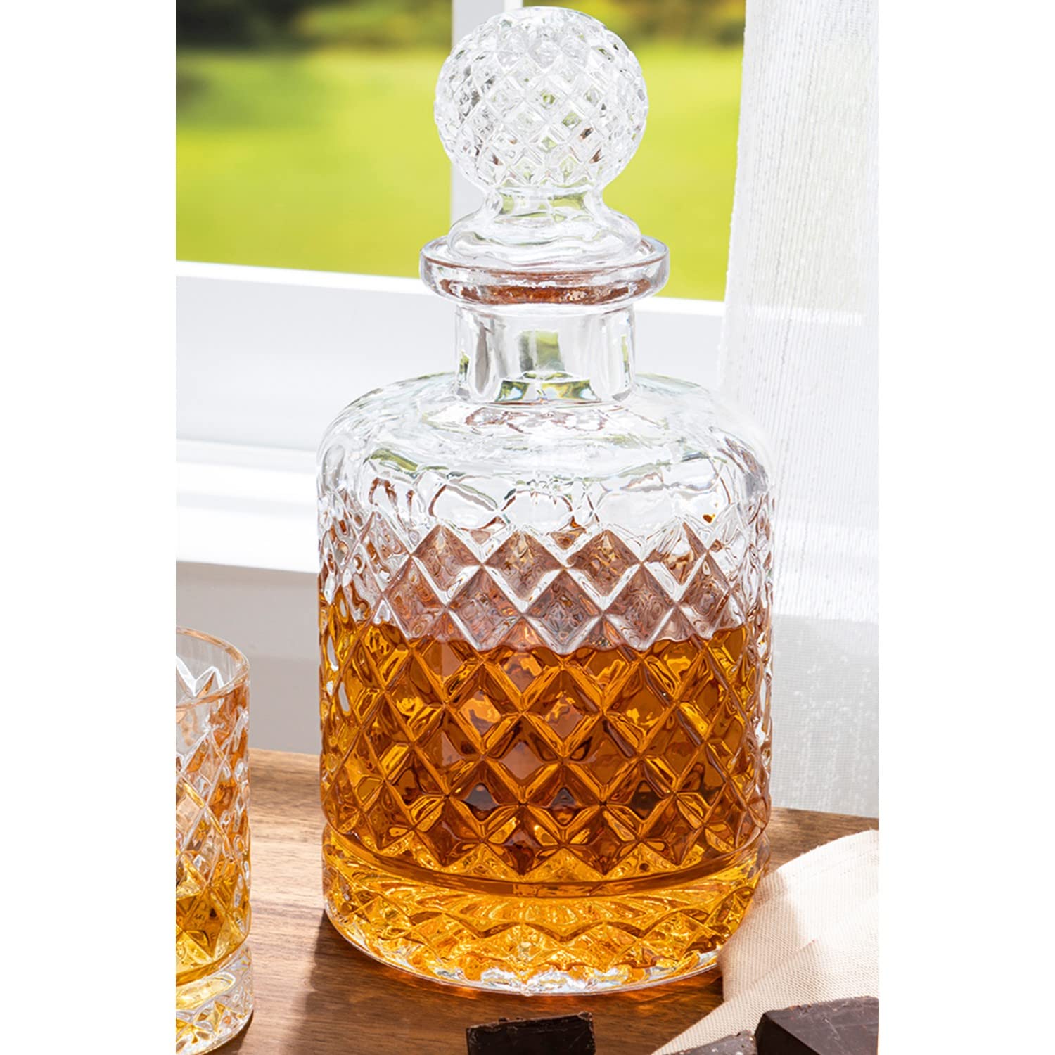 Jug with Glass Lid, Handmade Whiskey Service Jug, Liquor Bottle, Home Drink Bar, Glass Jug, Water Jug, Timeless Special Series (1250ml) (Ball-Top)