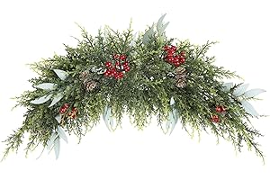 U'Artlines Christmas Swag for Front Door, 27.5" Artificial Decorative Swag Decoration with Pine Cone, Berries for Indoor & Outdoor Window Wall Fireplace Mantle Home Holiday Xmas Decor Swag