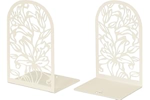 CNK Book Ends, Premium BookEnds for Bookend Shelves, Book Stopper Metal Book Ends for Home Office Heavy Books, Book Shelf Holder, Home Decorative, Book Stoppers, Book Holder (Lily Flower White)