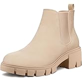 mysoft Women's Platform Chelsea Boots Lug Sole Slip On Chunky Block Heel Ankle Booties
