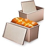 JSJMOFA 2 Pack Pullman Loaf Pan with Lid, 1 lb Dough Capacity Non-Stick Bakeware for Baking Bread, Carbon Steel Bread Toast Box with Cover, Homemade Sandwich Toast, Gold