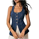 Floerns Women's Y2k Button Down Denim Vest Sleeveless Square Neck Going Out Jean Tank Top
