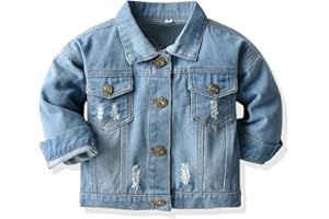 NOUBEAU Toddler Baby Girls Jean Jacket Kids Denim Jacket Long Sleeve Button Top Coat Casual Outerwear