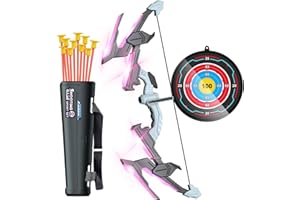 YANLLY Bow and Arrow, Led Light Up Kids Bow and Arrow Set with 10 Suction Cup Arrows, Archery Target & Arrow Case, Indoor Outdoor Toys for Boys Girls Ages 3-5 4-6 6-8 8-10 8-13
