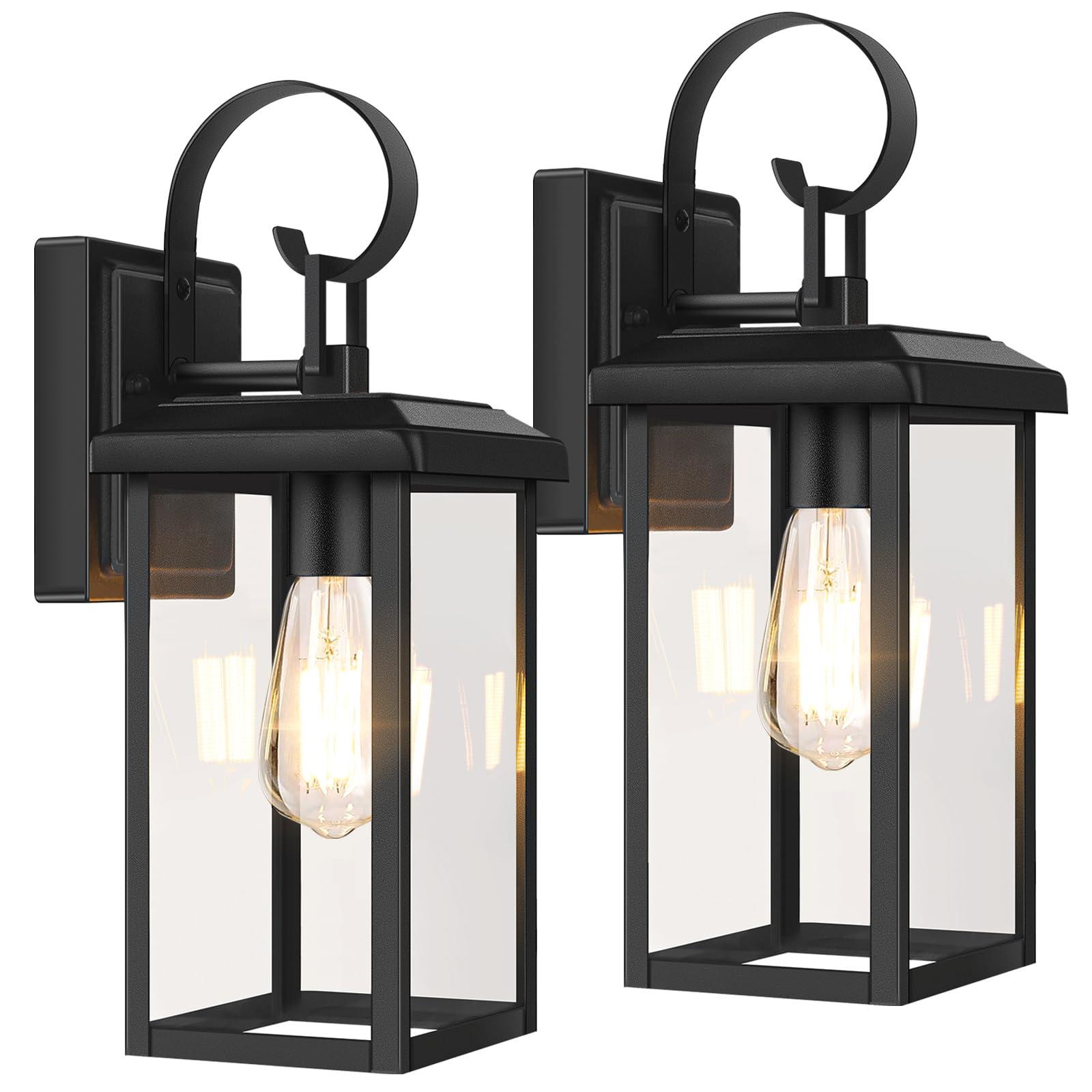 Photo 1 of BesLowe 2-Pack Outdoor Wall Light Fixtures, 15" Exterior Lighting Fixtures Wall Mount, Waterproof Porch Lights Outdoor Wall Sconces Lanterns, Modern Outside Lights for House Front Door Garage, Black