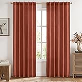 MIULEE Faux Linen Curtains 84 Inch Length 2 Panels Natural Burnt Orange Semi Sheer Curtain with Back Tab Rod Pocket, Light Filtering Window Privacy Burlap Drapes for Living Room Bedroom 42W x 84L