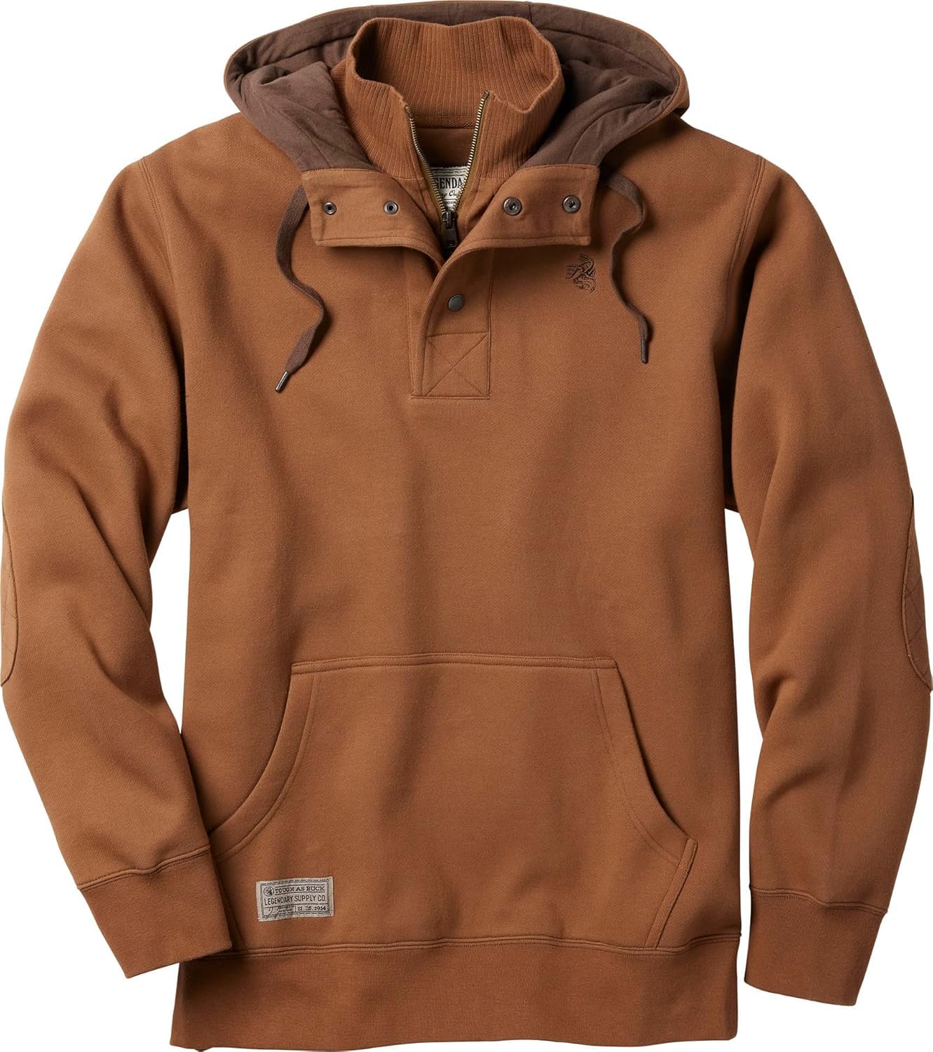 Legendary Whitetails Mens Hoodie Quarter Zip Quilted Double Layered Lined Hood Sweatshirt, Rawhide, XL Image