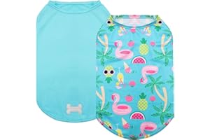 KYEESE 2 Pack Dogs Shirts Hawaii Quick Dry Lightweight Dog T-Shirts with Reflective Label Tank Top Sleeveless Vest Puppy Shirt Dog Clothes Flamingo Pattern UV Protection Great for Summer, Medium