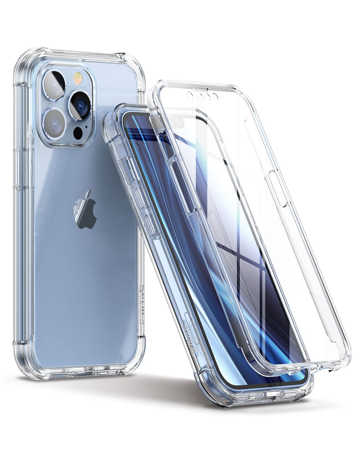 SURITCH Clear Case for iPhone 13 Pro 2021,【Built in Screen Protector】 Shockproof 360 Full Body Protection Hard Shell + 4 Corners Soft TPU Rubber Cover Bumper 6.1 inches - Clear