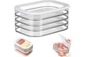 Multi-Layer Rounded Stackable Food Storage Box with Airtight Lid, Deli Meat Ham Cheese Container for Fridge Organization & Pa