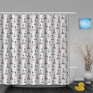 NISENASU Poliéster Cortina de Baño,Cuaderno Faro con Elementos náuticos
