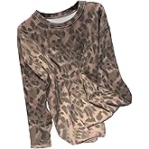 SOLY HUX Women's Plus Size Leopard Print T Shirt Long Sleeve Crew Neck Loose Tee Tops Fall Clothes