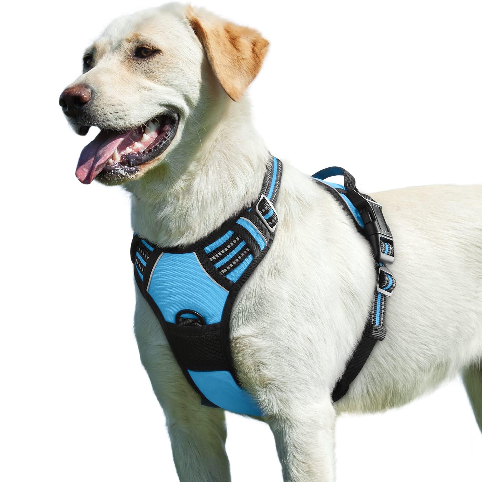 Eagloo Dog Harness Large Dog, No Pull Harness with Front Back Clips, Adjustable Pet Walking Vest, Soft Padded Pet Vest, Reflective No-Choke Breathable with Easy Control Handle, Sky Blue, L
