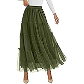 PRETTYGARDEN Tulle Skirts for Women 2026 Spring Fashion Elastic High Waisted Tiered Flowy Fairy A-Line Casual Maxi Long Skirt