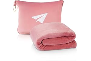 Premium Travel Blanket, Soft Airplane Blanket Pillow 2 in 1 with Compact Bag, Hand Luggage Belt and Backpack Clip, Portable T