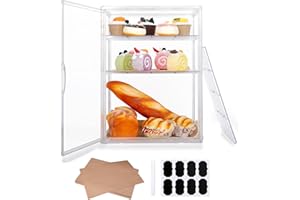 Large Clear Bread Box for Countertop, 4 Layers Stackable Acrylic Bakery Display Case with Front Door, Bread Storage Container
