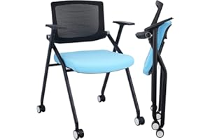 BROBRIYO 1 Pack Conference Room Chairs with Wheels, Ergonomic Mesh Back and Armrests for Meeting, Conference, Reception, Training Room & Home Office Desk Folding Chairs