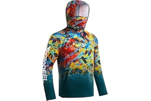 Rodeel UPF 50+ Men’s Long Sleeve Performance Fishing Hiking Shirt with Mask UV Neck Gaiter Hoodie