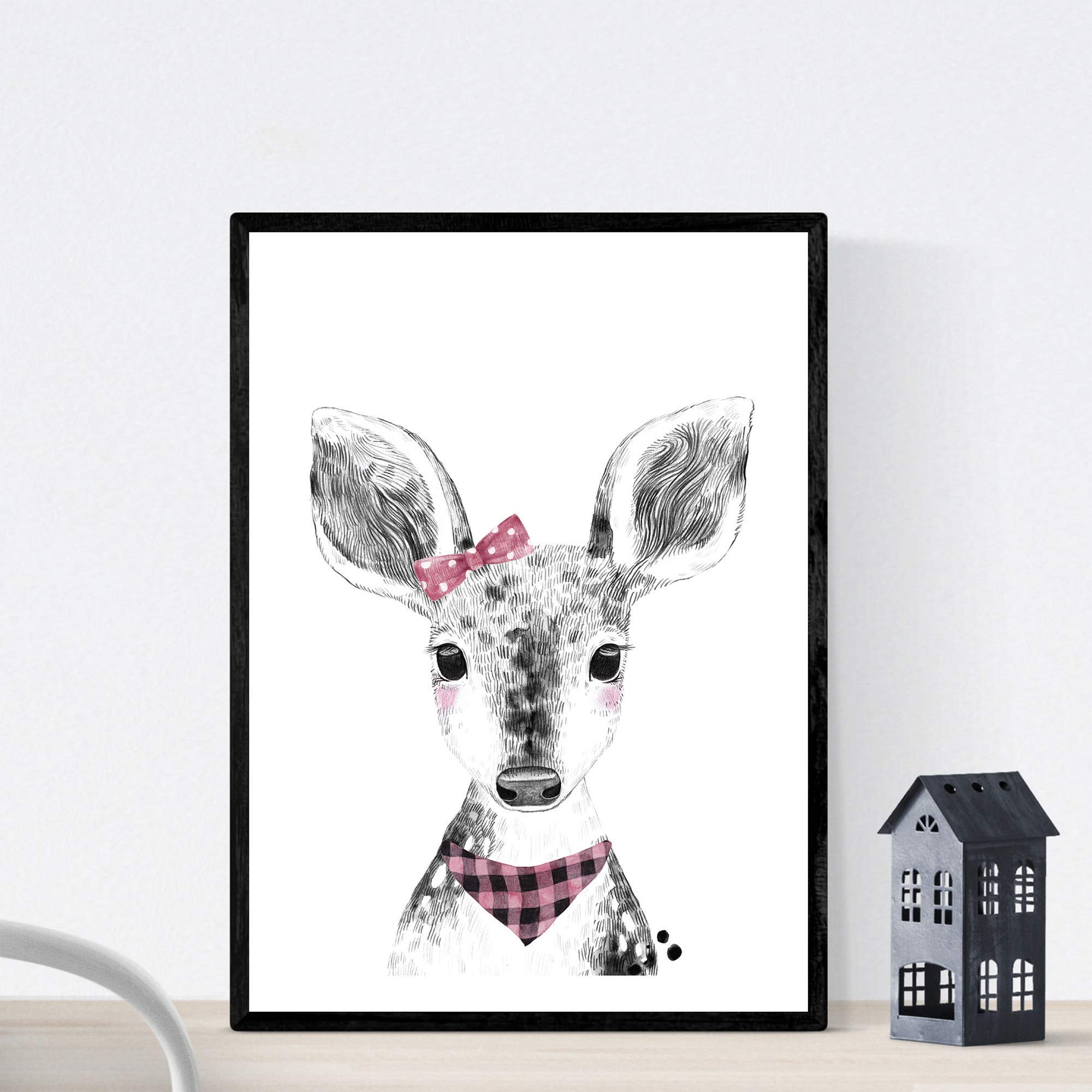 Nacnic Children pink sheet baby deer handkerchief and tie A3 size poster child animals Unframed