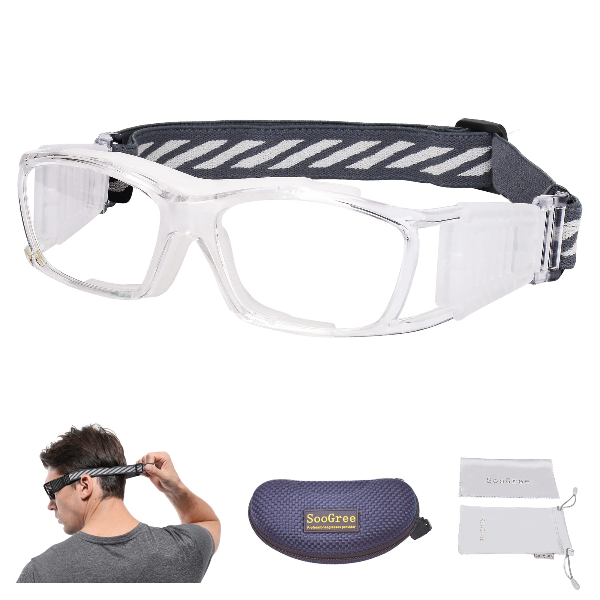 Photo 1 of "N/A" SooGree Basketball Dribbling Glasses Sports Protective Eyewear Goggles for Men (Transparent frame White pad)