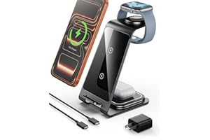 Intoval Aluminum 3 in 1 Wireless Charging Station for iPhone 17 16 15 14 13 12 11 Pro Max XR, Wireless Charger for Apple Watch 11 10 9 8 7 Ultra SE 3 2, Phone Charger for AirPods 4 Pro 2 3 (Grey)