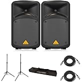 Behringer EUROPORT EPS500MP3 500W 8-Channel Portable PA System w/MP3 Player, Bundle with Turnstile Audio Speaker Stands, Pair, 2X XLR M to F Cable 25'