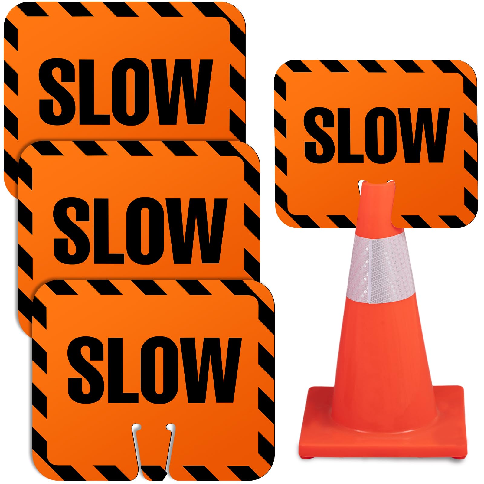 Photo 1 of Flutesan 3 Pcs Slow Sign Traffic Cone Sign Road Traffic Cone Top Warning Signs for Outdoor Neighborhoods Street, 12.6 x 10.4 Inches, Black on Orange