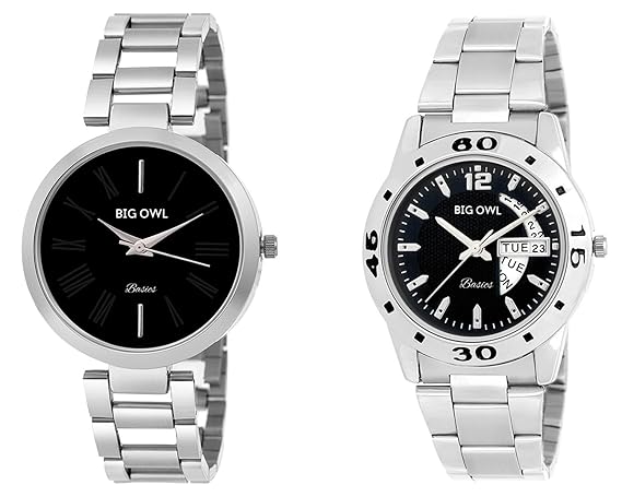Bigowl Wrist Watch Couple Combo for Men and Women