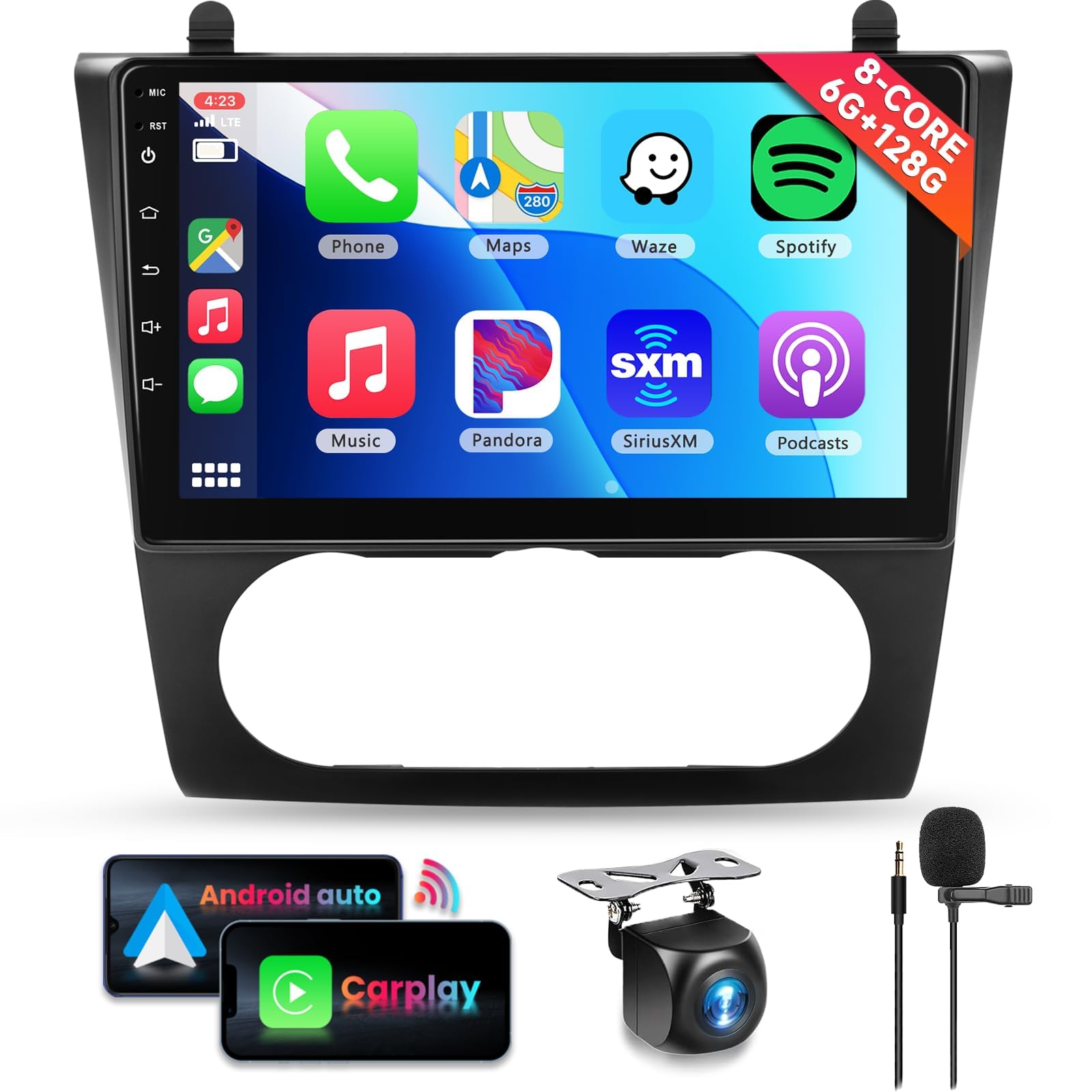 Photo 1 of 8 CORE 6G+128G Car Radio Stereo for Nissan Altima 2008-2012 with Wireless CarPlay Android Auto, 9 Inch 1280 * 720P IPS Touch Screen Android 13 GPS WiFi Bluetooth 32-Band DSP SWC Camera (Manual A/C)