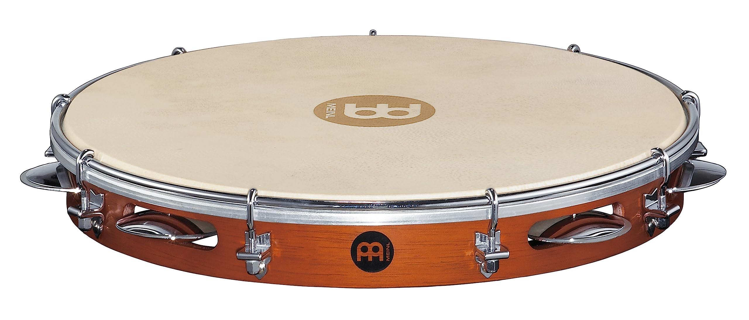 Meinl Percussion Traditional Wood Pandeiro - Frame Drum with Jingles - Diameter 12 Inches - Goat Skin Head - Siam Oak / Steel, Brown / Chrome Plated (PA12CN-M)