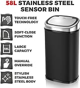 Tower T80900 Kitchen Bin with Sensor Lid 58 L Black Infrared Touchless view 2
